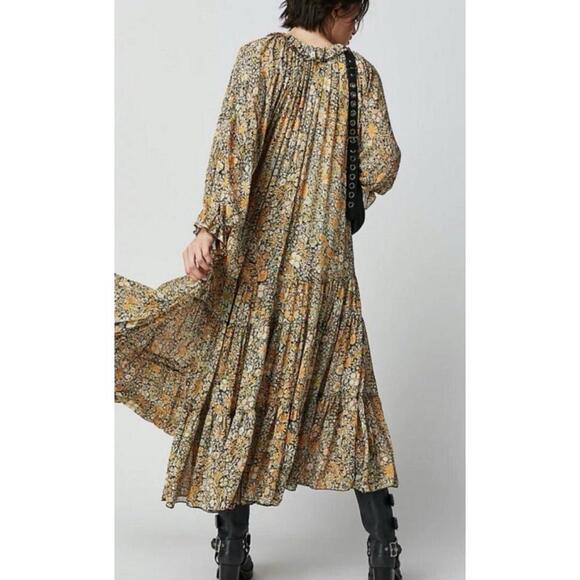Free People Feeling Groovy Floral Long Sleeved Maxi Dress Sheer No Slip Large - Picture 2 of 10